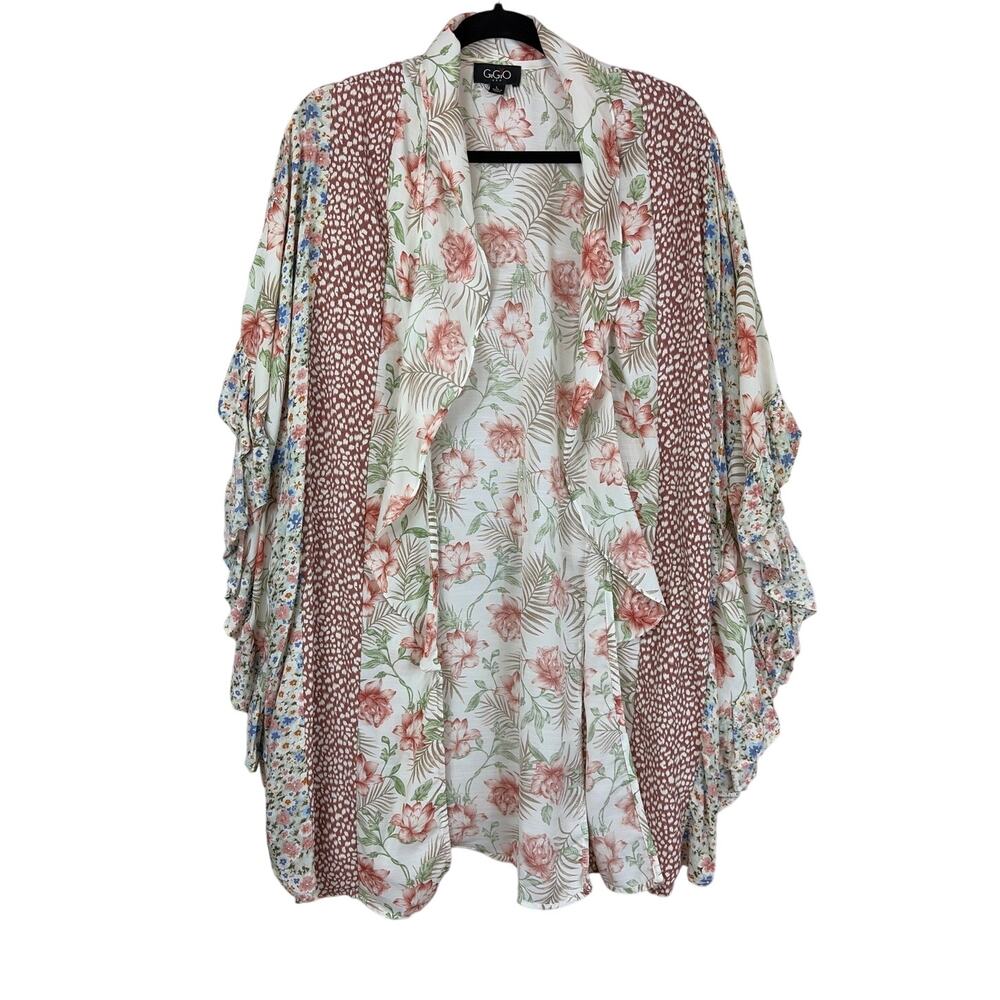 Gigio Multicolor Ruffle Sleeve Kimono Jacket Front Ruffle Details Large